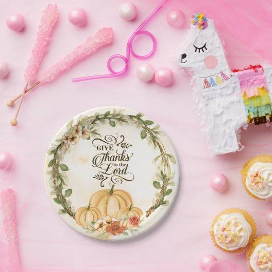 主与え感謝してい秋の花かぼちゃへ ペーパープレート (パーティー)