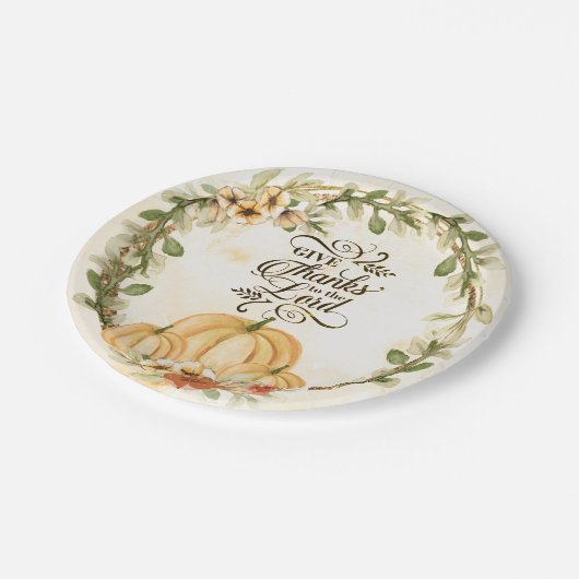 主与え感謝してい秋の花かぼちゃへ ペーパープレート (アングル)