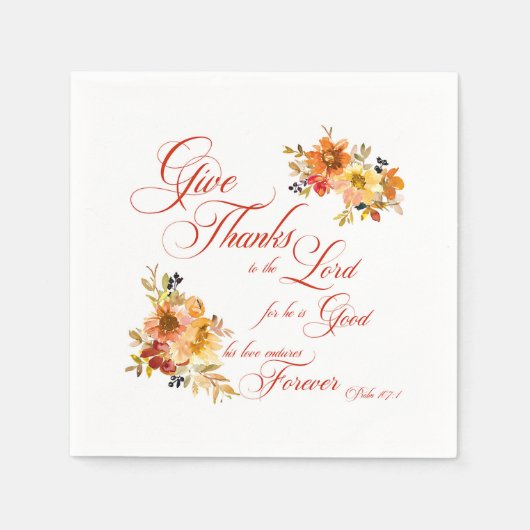 主与え感謝してい秋水の色のフローラ スタンダードカクテルナプキン (正面)