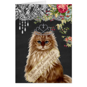 主任の日カード花型女性歌手猫の王冠