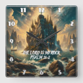 主威厳のあるの登城は私の岩 スクエア壁時計 (正面)