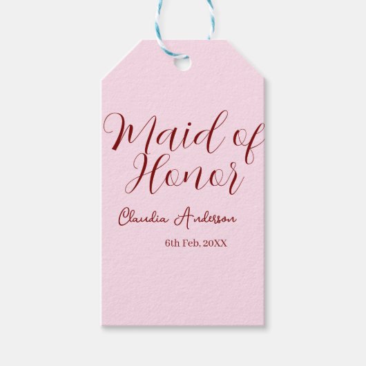 主婚人のためのマーブ色のネームプレート　日付　ピンクのパステルカラーの花嫁 ギフトタグ (正面)