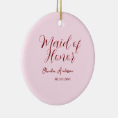 主婚人のためのマーブ色のネームプレート　日付　ピンクのパステルカラーの花嫁 セラミックオーナメント (右)
