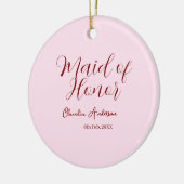 主婚人のためのマーブ色のネームプレート　日付　ピンクのパステルカラーの花嫁 セラミックオーナメント (左)