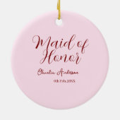 主婚人のためのマーブ色のネームプレート　日付　ピンクのパステルカラーの花嫁 セラミックオーナメント (裏面)