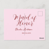 主婚人のためのマーブ色のネームプレート　日付　ピンクのパステルカラーの花嫁 ポストカード (裏面)