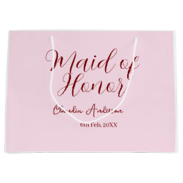 主婚人のためのマーブ色のネームプレート　日付　ピンクのパステルカラーの花嫁 ラージペーパーバッグ