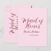 主婚人のためのマーブ色の名前と日付のピンクのパステルカラーのウェディング ポストカード (正面/裏面)