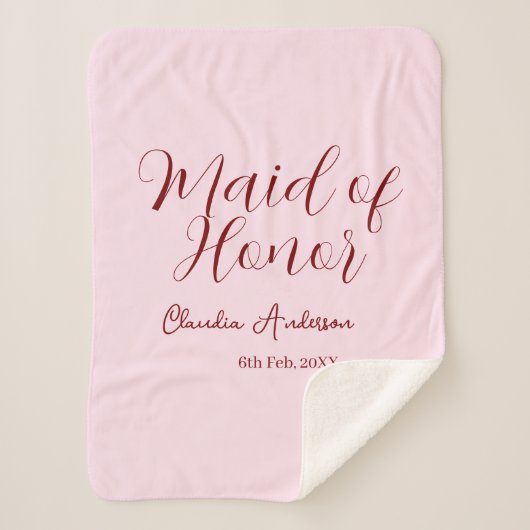 主婚人のためのマーブ色の名前と日付のピンクのパステルカラーの花嫁 シェルパブランケット (正面)
