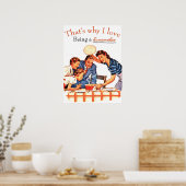 主婦が家族のヴィンテージに食事を見せおもしろいる ポスター (キッチン)