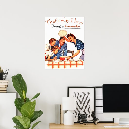 主婦が家族のヴィンテージに食事を見せおもしろいる ポスター (ホームオフィス)