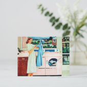 主婦をきれいにするかわいいレトロのヴィンテージ シーズンポストカード (スタンド正面)