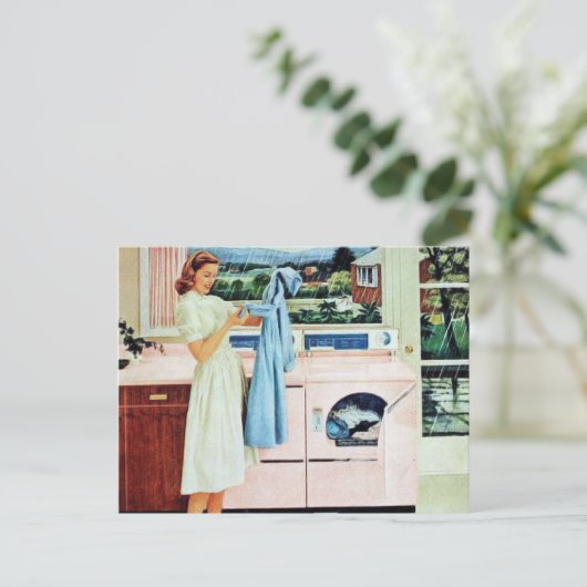 主婦をきれいにするかわいいレトロのヴィンテージ シーズンポストカード (スタンド正面)