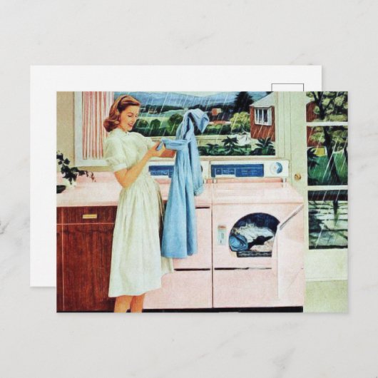 主婦をきれいにするかわいいレトロのヴィンテージ シーズンポストカード (正面/裏面)
