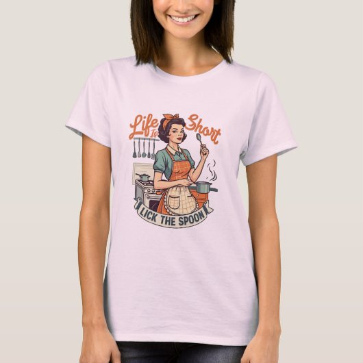主婦ライフおもしろい引用文ライフが短い Tシャツ (正面)