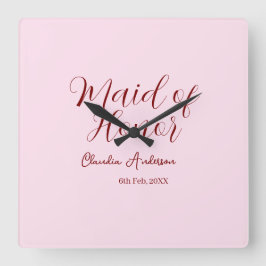 主役の女性 紫 名前 日付 ピンク パステル ウェディングドレス スクエア壁時計