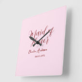 主役の女性 紫 名前 日付 ピンク パステル ウェディングドレス スクエア壁時計 (傾斜)