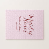 主役の女性 紫 名前 日付 ピンク パステル ブライド ジグソーパズル (横)