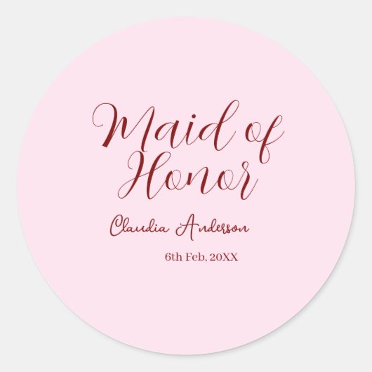 主役の女性 紫 名前 日付 ピンク パステル ブライド ラウンドシール (正面)