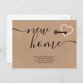 主赤面のピンクのクラフトの新しい家のハート移動 案内ポストカード (正面/裏面)