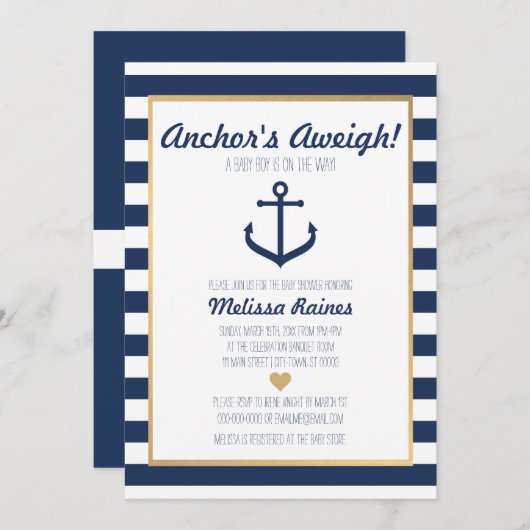 主題ベビ航海のーシャワー招待状-いかり 招待状 (正面/裏面)