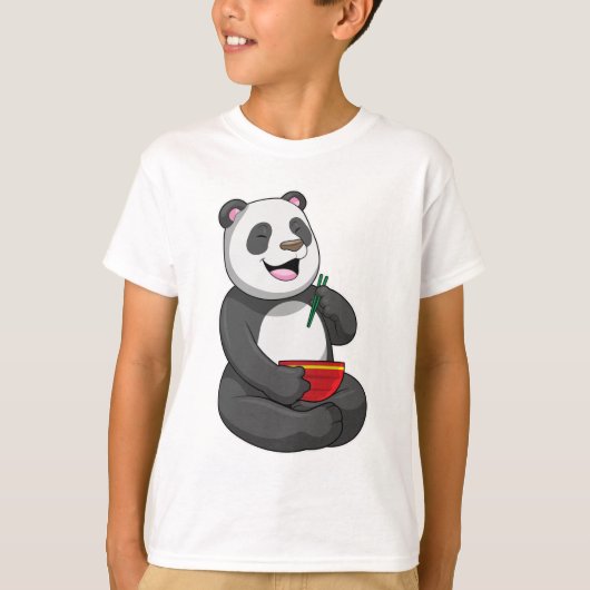 丼ラーメンを持つパンダ Tシャツ (正面)
