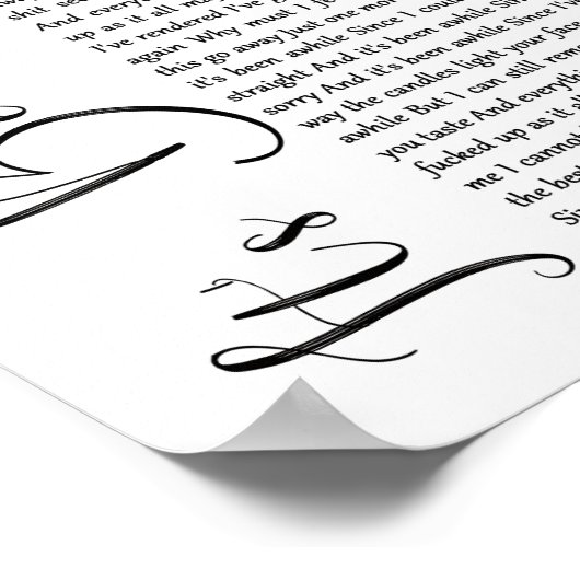 久しぶりに白い台本の歌詞プリント ポスター (角)