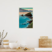 久手の浜若狭の九手ビーチ、川瀬蓮井、ウッドカット ポスター (キッチン)