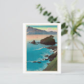 久手の浜若狭の九手ビーチ、川瀬蓮井、ウッドカット ポストカード (スタンド正面)