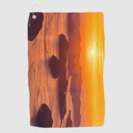 久留島海峡大橋と久留志のぼんやりした夕日 ゴルフタオル