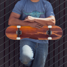 久留島海峡大橋と久留志のぼんやりした夕日 スケートボード