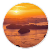 久留島海峡大橋と久留志のぼんやりした夕日 セラミックノブ (正面)