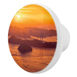 久留島海峡大橋と久留志のぼんやりした夕日 セラミックノブ