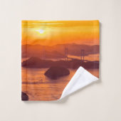 久留島海峡大橋と久留志のぼんやりした夕日 バスタオルセット (ウォッシュタオル)