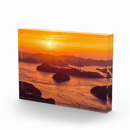 久留島海峡大橋と久留志のぼんやりした夕日 フォトブロック (右)