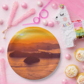 久留島海峡大橋と久留志のぼんやりした夕日 ペーパープレート (パーティー)