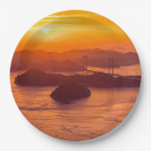 久留島海峡大橋と久留志のぼんやりした夕日 ペーパープレート (正面)