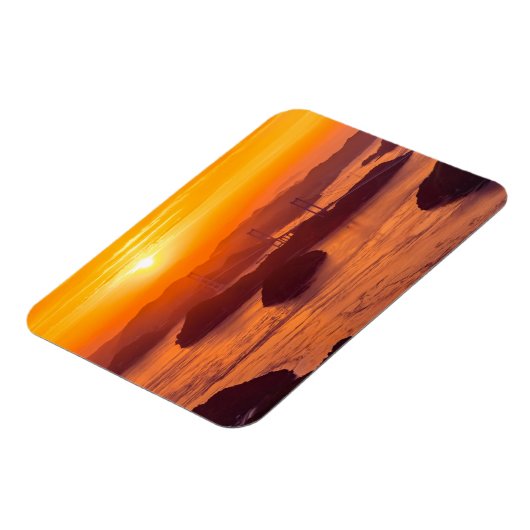 久留島海峡大橋と久留志のぼんやりした夕日 マグネット (左側)