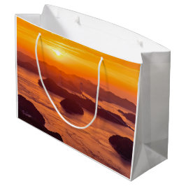 久留島海峡大橋と久留志のぼんやりした夕日 ラージペーパーバッグ