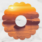 久留島海峡大橋と久留志のぼんやりした夕日 ワイングラスタグ (正面)