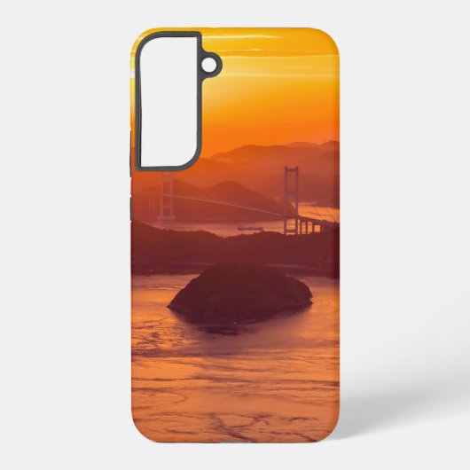 久留島海峡大橋と久留志のぼんやりした夕日 SAMSUNG GALAXYケース (裏面)
