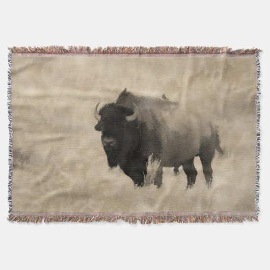 乗り物のヒッチング – Bison-lover'sデザイン スローブランケット (正面)