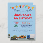 乗り物 車 トラック 誕生日 ご招待 招待状 (正面/裏面)