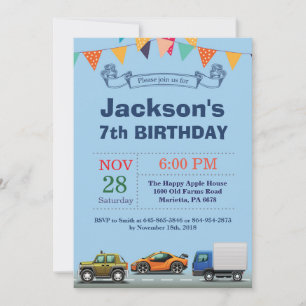 乗り物 車 トラック 誕生日 招待状
