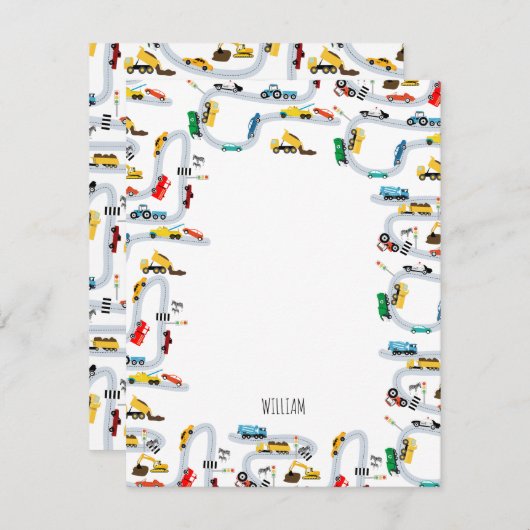 乗り物 車 トラック 道 こども ノートカード (正面/裏面)