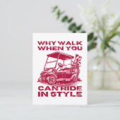 乗り込みスタイルおもしろいゴルフカート ポストカード (スタンド正面)