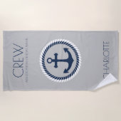 乗員航海のいかり船パーソナライズされた名 ビーチタオル (正面)