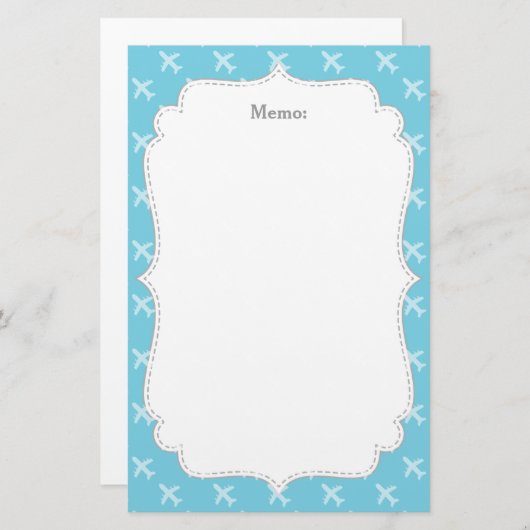 乗客の飛行機のシルエットパターン青 便箋 (正面/裏面)