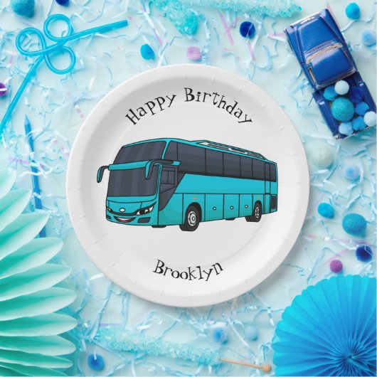 乗客モダンバス漫画イラストレーション ペーパープレート (パーティー)