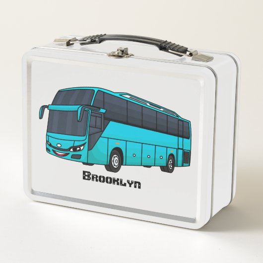 乗客モダンバス漫画イラストレーション メタルランチボックス (正面)